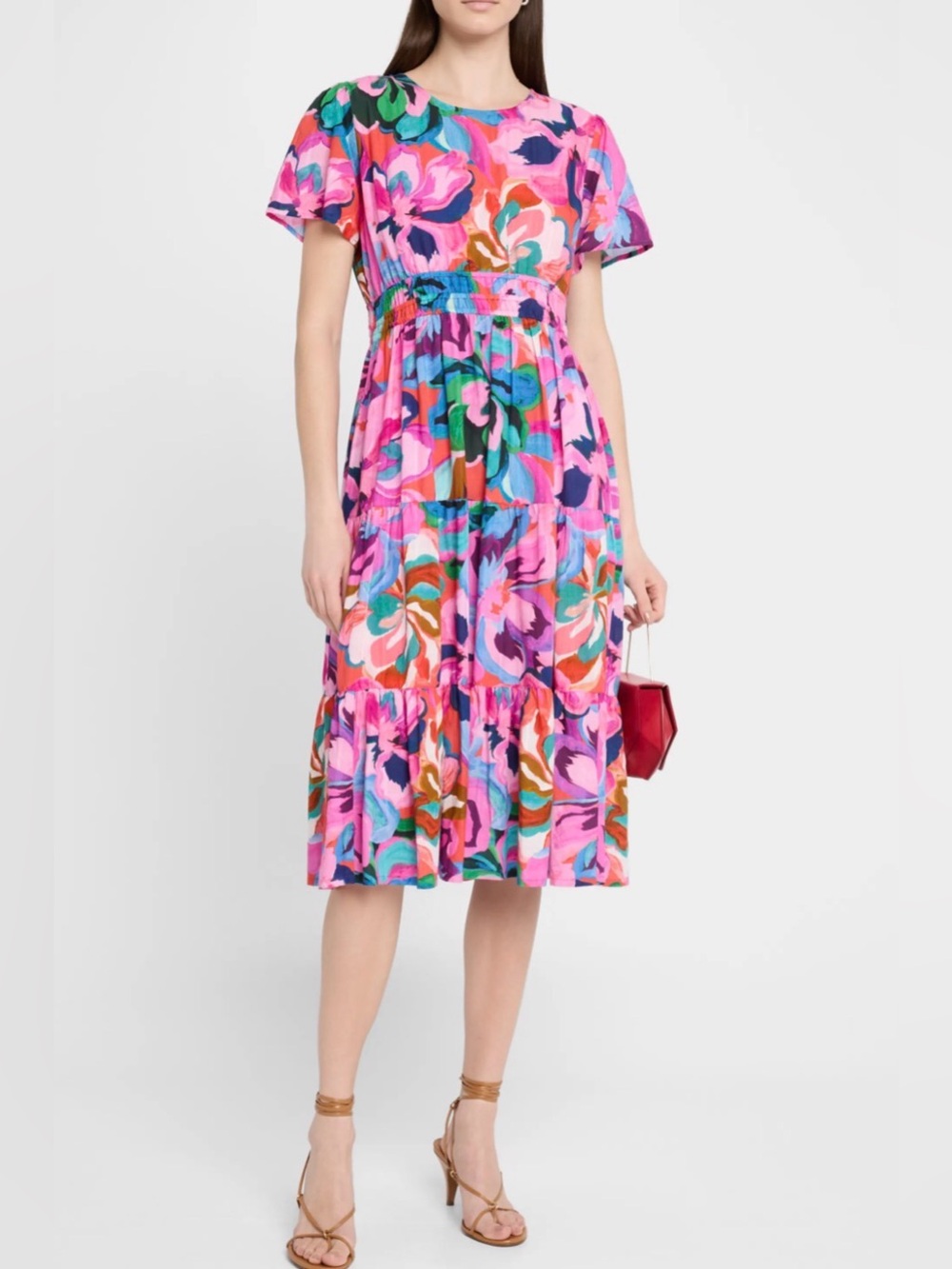 NWOT Johnny Was “Ambre” Smocked Tiered Floral Pink Multicolor Midi Dress Size S - Picture 9 of 12